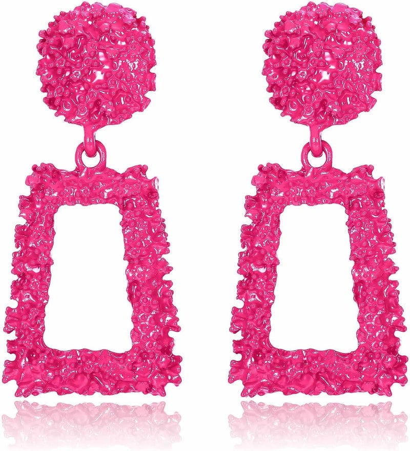 Jstyle Gold Statement Clip On Earrings for Women, Big Rectangle Geometric Dangle Clip Earrings Fashion Large Gold Silver Hot Pink Drop Earrings for Women Non Pierced - Image 1